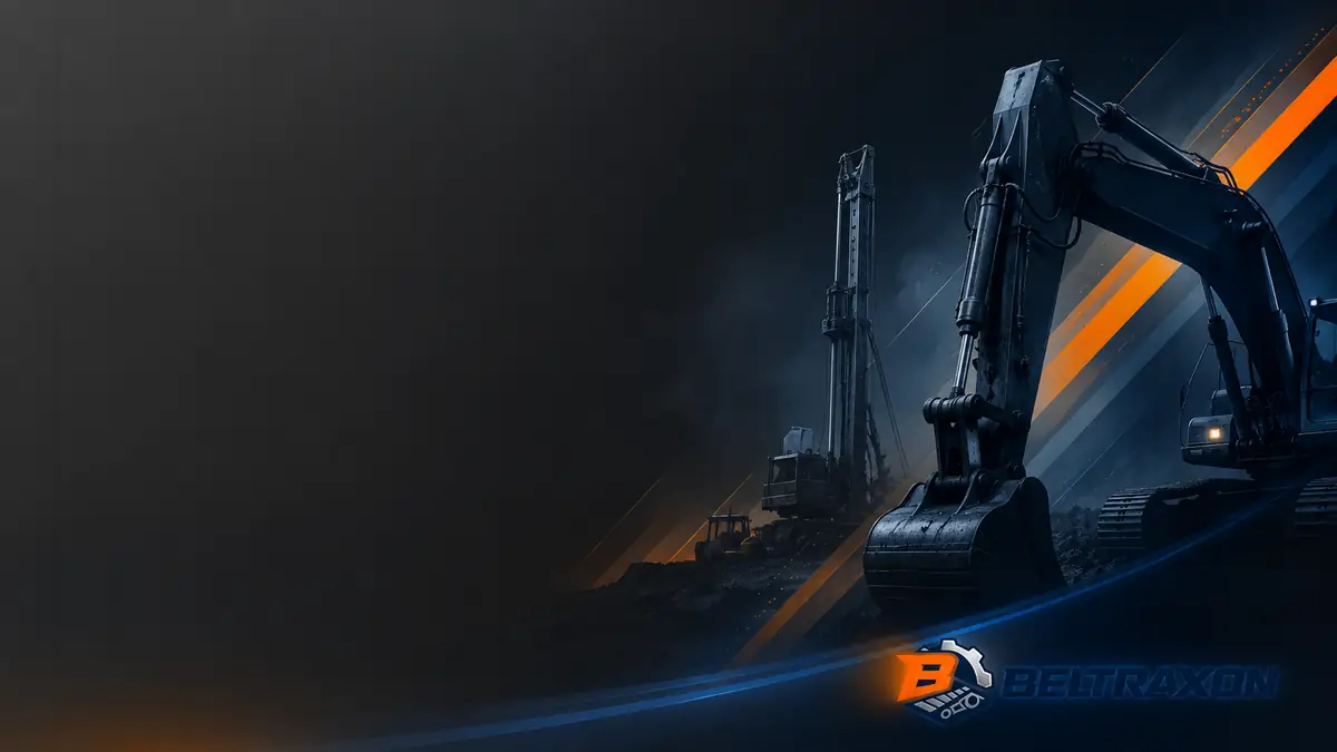 Excavator and drilling machinery in a dark industrial setting